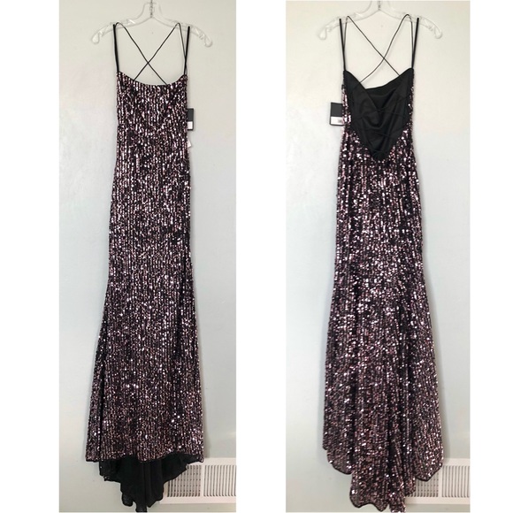MAC DUGGAL Strappy Sequin Trumpet Gown In Black Rose